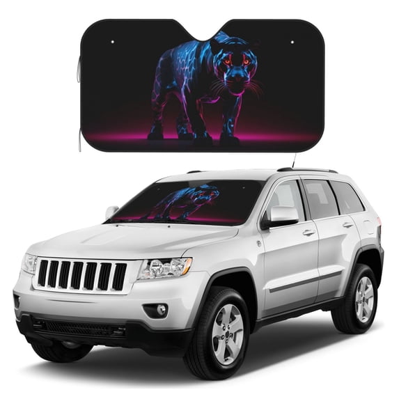 Kdxio Futuristic Purple Panther Print Windshield Sun Shade, Foldable Sun Blocker for Car,Truck,SUV Automotive Interior Sun Protection,Reflective Shade for Front Windshield(Small)