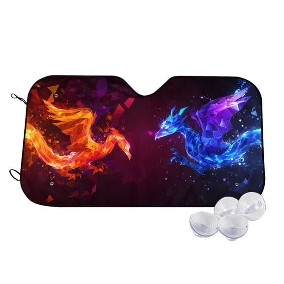 Kdxio Futuristic Red And Blue Bird Print Windshield Sun Shade,UV Rays and Sun Heat Protection,Sunshade for Car Windshield,Car Shade Front Windshield - Small