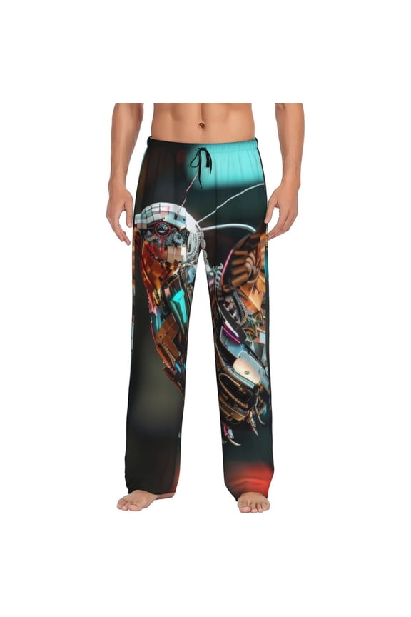 Futuristic Robot Hummingbird Print Men's Sleep Pajama Pant Lounge Pants with Pockets-Large