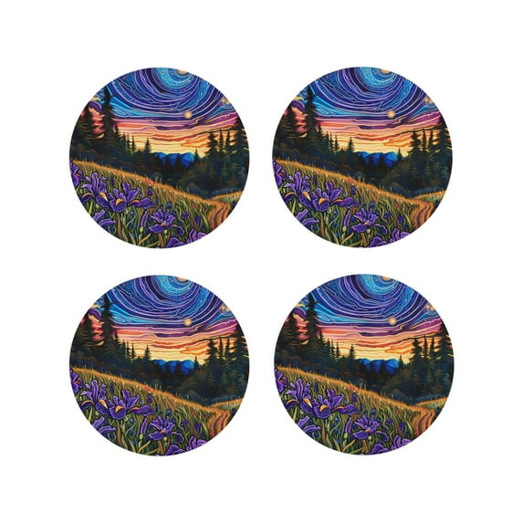 Kdxio Galactic Night Over Meadow Funny Coasters,4 Pcs Leather Coasters,Housewarming Gifts,Protect Furniture from Water Marks Scratch and Damage