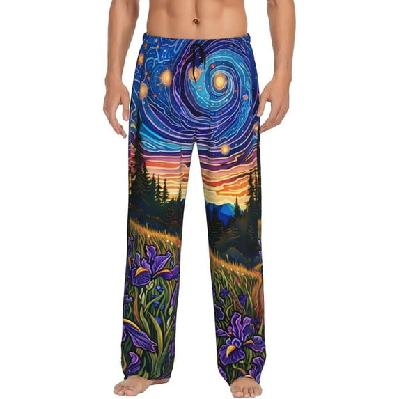 Kdxio Galactic Night Over Meadow Print Men's Sleep Pajama Pant Lounge Pants with Pockets-XX-Large