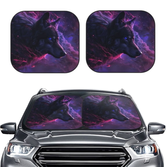 Kdxio Galactic Wolf Stare Print 2-Piece Sun Shade Front Windshield - Foldable Car Front Window Sunshades for Most Sedans SUV Truck
