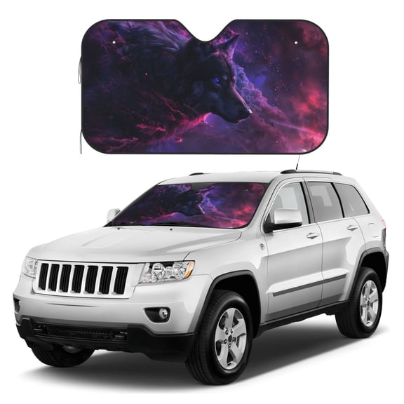 Kdxio Galactic Wolf Stare Print Windshield Sun Shade, Foldable Sun Blocker for Car,Truck,SUV Automotive Interior Sun Protection,Reflective Shade for Front Windshield(Small)