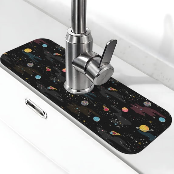 Kdxio Galaxy Pattern Non-Slip Diatom Mud Faucet Drain Pad,Self Absorbent Mat for Kitchen Sink for Variety Kitchen & Bathroom Countertops