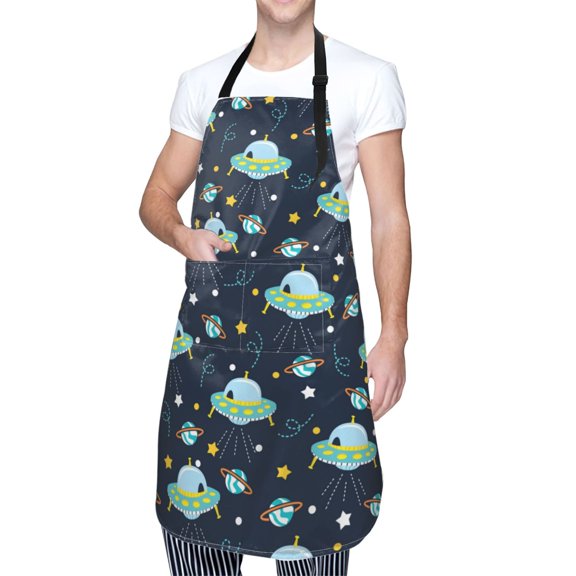 Kdxio Galaxy With Ufo Apron with Pockets Adjustable Kitchen Aprons for Men Women Waterproof Aprons for Cooking,Drawing,Crafting, Baking Household Cleaning