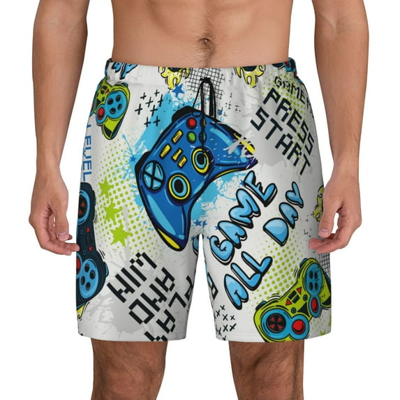 Kdxio Game All Day Print Men'S Swim Trunks With Compression Liner 7 Inch Inseam Quick Dry Swim Shorts
