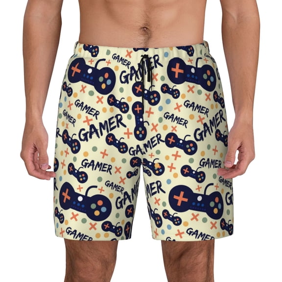 Kdxio Game Controller Print Men'S Swim Trunks With Compression Liner 7 Inch Inseam Quick Dry Swim Shorts