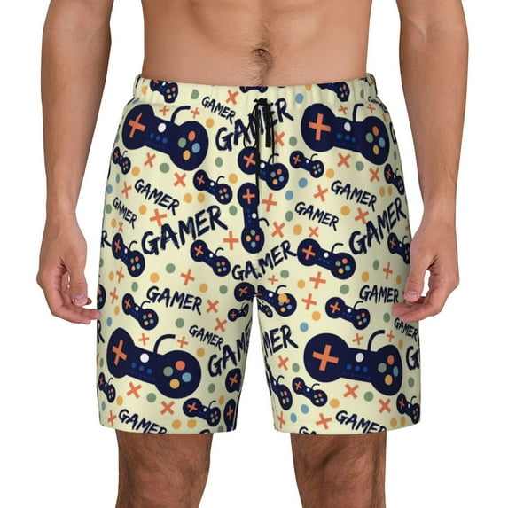 Kdxio Game Controller Print Men'S Swim Trunks With Compression Liner 7 Inch Inseam Quick Dry Swim Shorts
