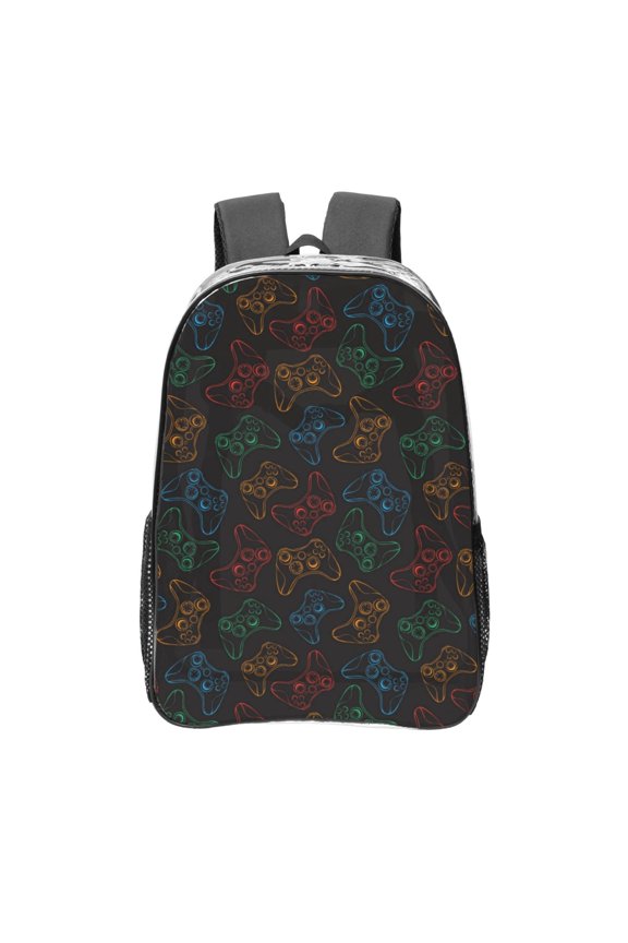 Gamepad Joystick Game Clear Backpack, Transparent Bookbag for School for Women Men, Capacity Clear Bag for College, Travel