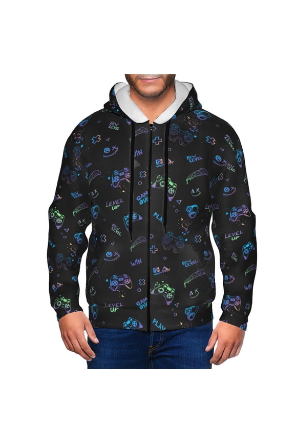 Gamepads Print Men Hoodies Casual Hoodies for Men with Zip Pockets Full Zip Long Sleeve Sweatshirt Sports Hooded Jacket-3X-Large