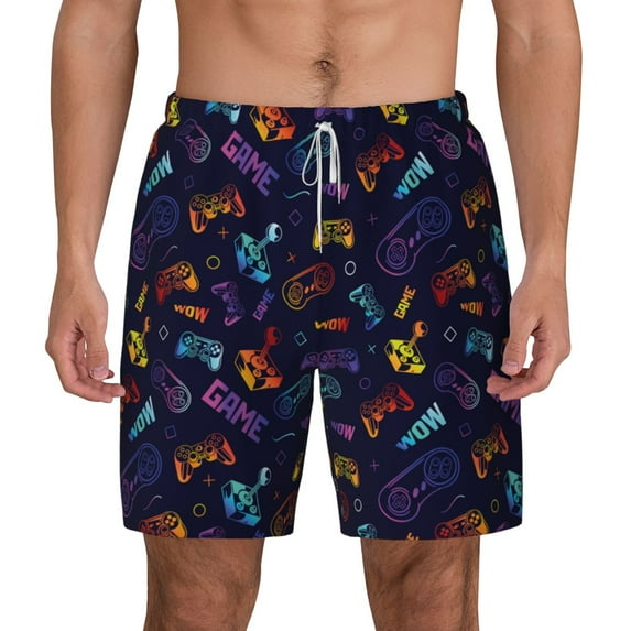 Kdxio Games Print Men'S Swim Trunks With Compression Liner 7 Inch Inseam Quick Dry Swim Shorts