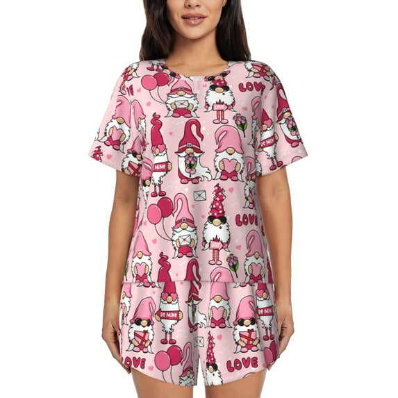 Kdxio Garden Gnomes Print Pajamas Sets for Women Short-Sleeved Pjs with Lounge Shorts Two Piece Sleepwear S-4XL