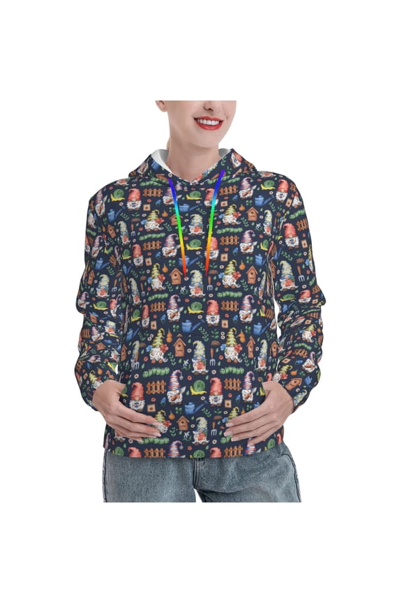Garden Gnomes Print Womens Oversized Hoodies Sweatshirts Hooded Pullover Tops Sweaters Casual-Medium