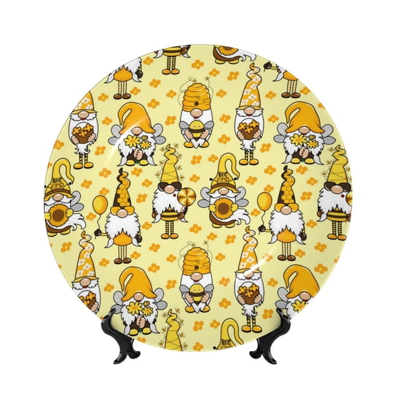 Kdxio Garden Honeybee Gnomes Bone China Decorative Plate Ceramic Decorative Plate for Home Office Wall Stand Decorative Plates for Home Bedroom-6in