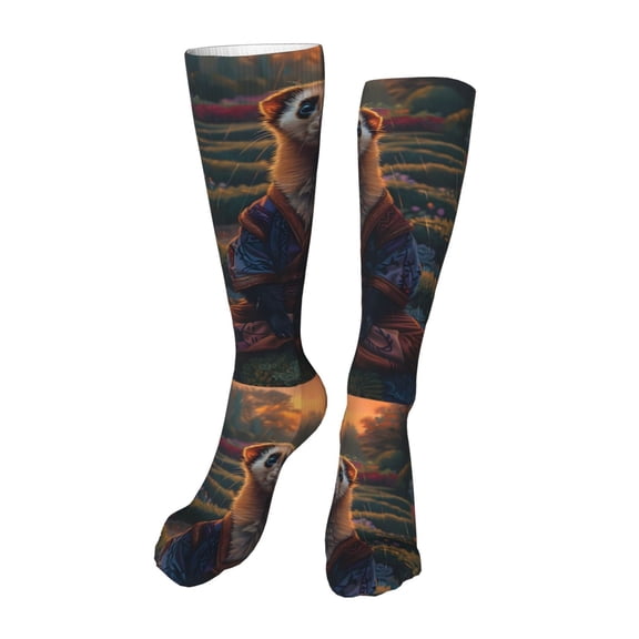 Kdxio Garden Meditating Weasel Funny Silky Novelty Funky Long Knee High Socks Soft 3D Print Cosplay Crazy Stockings for Men Women