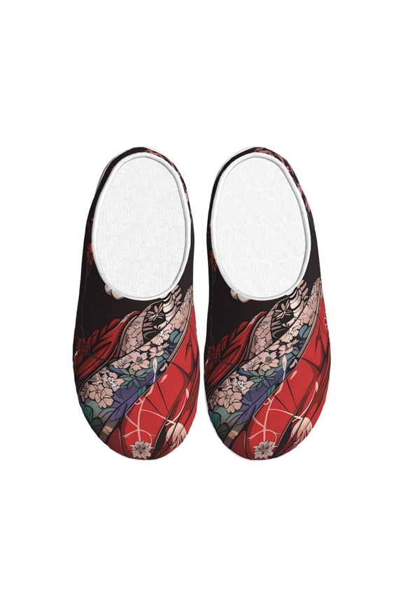 Geisha Skeleton With Flowers Women's Men's Slippers Plush Slip-On House Slipper for Winter Indoor Soft Cushion Non-slip Fluffy Slides Slippers-46/47