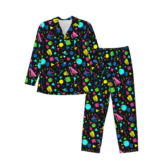 Kdxio Geometric 1980s Styled Men’s Pajama Set Pajamas For Men 2 Piece PJ Set with Men Pajama Pants and Long Sleeve T-Shirt Lounge Set-X-Large
