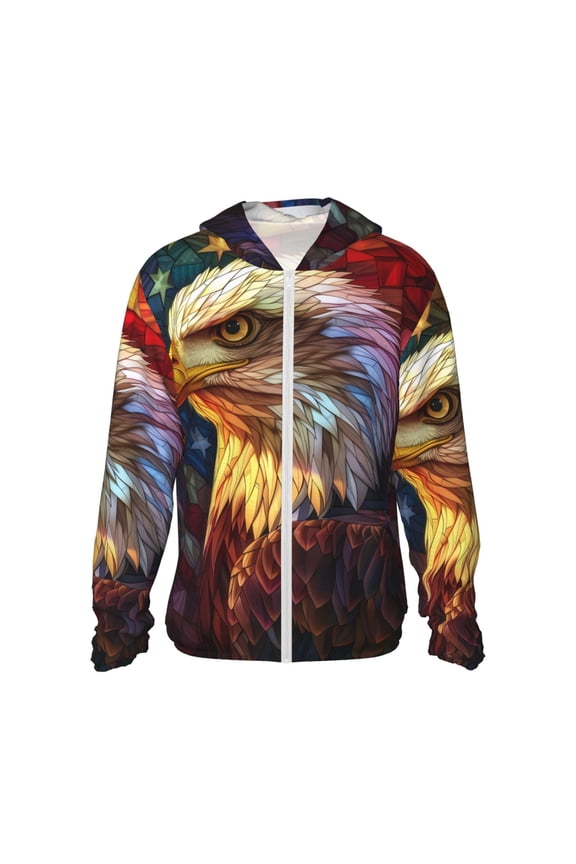 Geometric American Bald Eagle Print Women Men Sun Protection UPF 50+ Jackets Zip Up Long Sleeve Hoodie Hiking Lightweight with Pockets