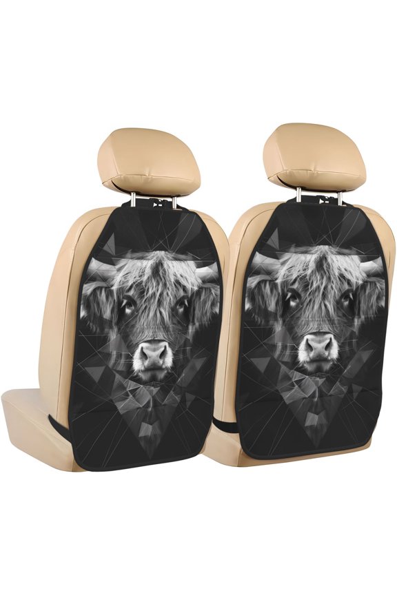 Geometric Bull Design Print 2 Pack Car Kick Mat Seat Cover Back Protector Mat with Pockets for Organizer Backseat Protector and Storage Anti Kick Pad for Vehicles