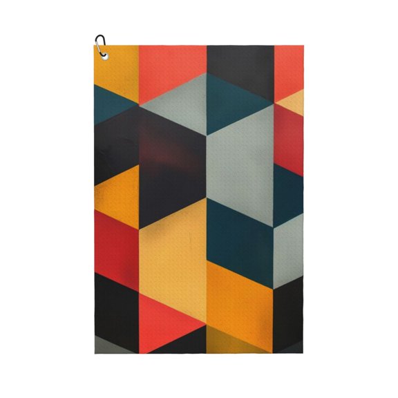 Kdxio Geometric Cube Pattern Art Pattern Golf Towel (24" X 16") with Carabiner Clip - The Convenient Golf Cleaning Towel