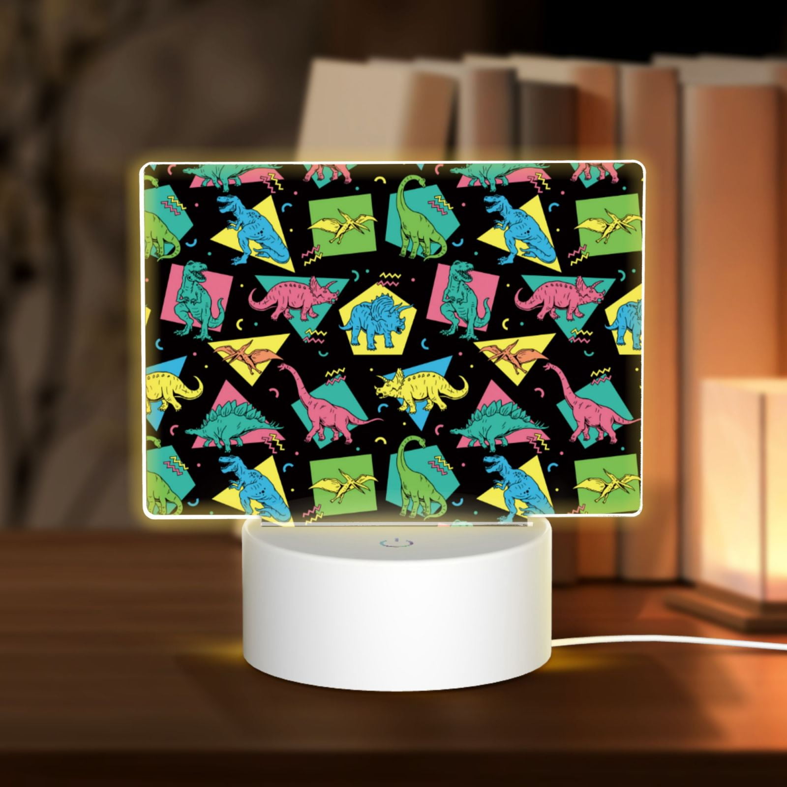 Kdxio Geometric Dinosaur Rectangular Acrylic Night Light Acrylic Sleep Night Light Friend Gifts for Birthday Gifts for Women Teens Boys Girls