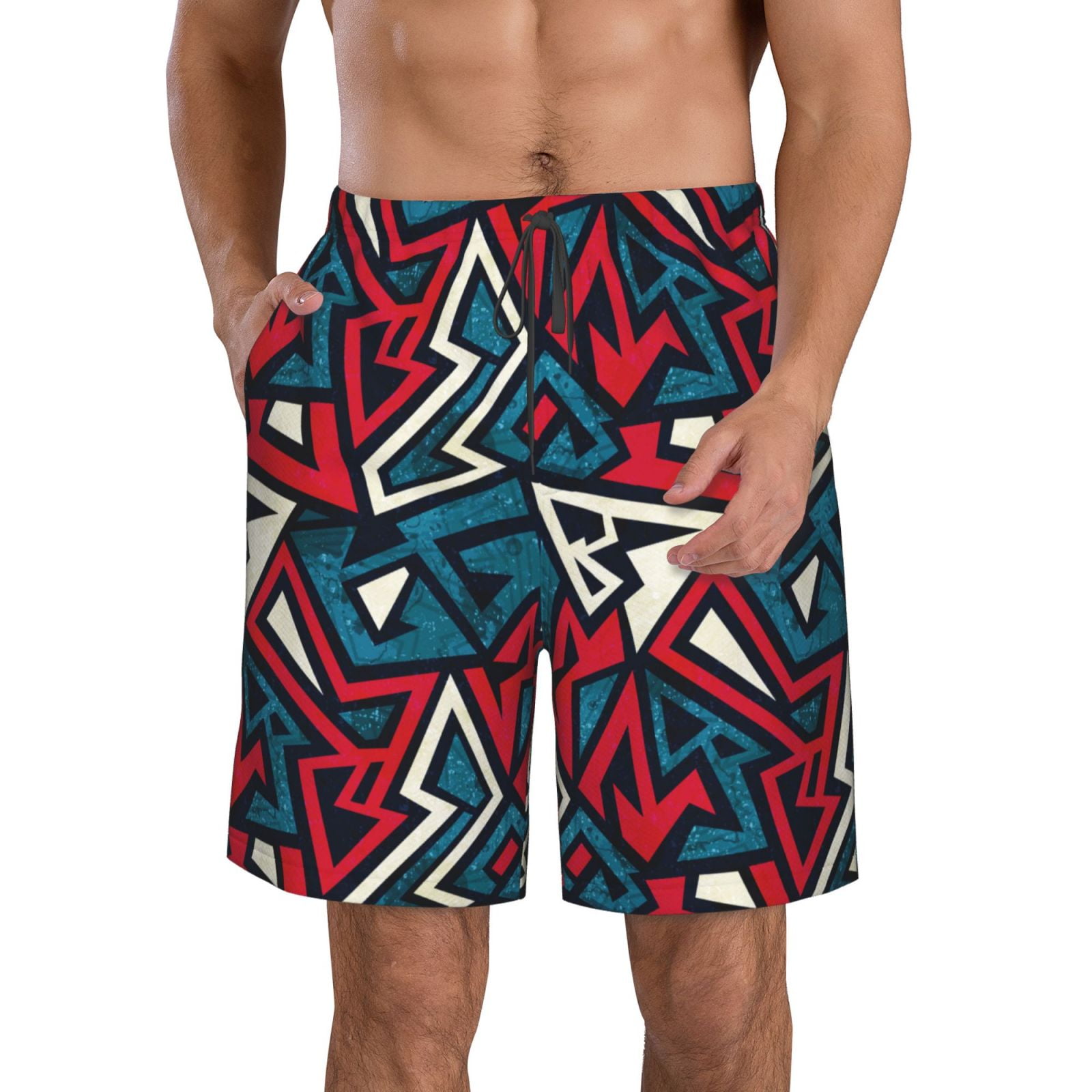 Kdxio Geometric Elements Pattern Mens Casual Shorts Drawstring Summer