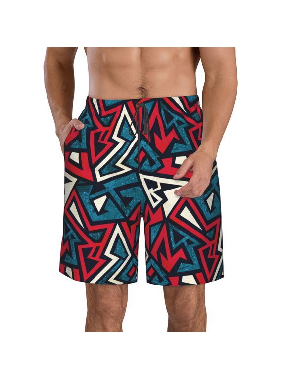 Geometric Elements Pattern Mens Casual Shorts - Drawstring Summer Beach Sports Shorts for Men