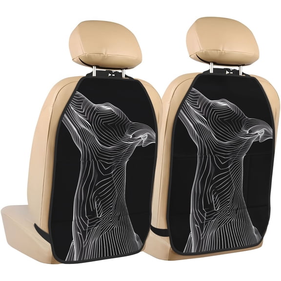Kdxio Geometric Lines Dog Art Print 2 Pack Car Kick Mat Seat Cover Back Protector Mat with Pockets for Organizer Backseat Protector and Storage Anti Kick Pad for Vehicles