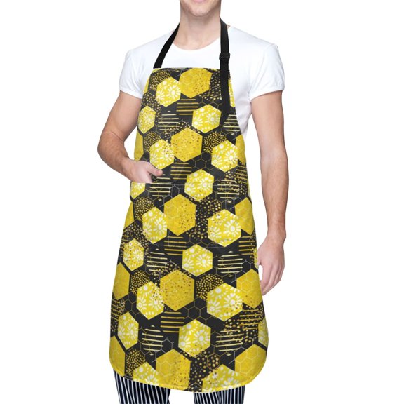Kdxio Geometric Pattern with Bee Apron with Pockets Adjustable Kitchen Aprons for Men Women Waterproof Aprons for Cooking,Drawing,Crafting, Baking Household Cleaning