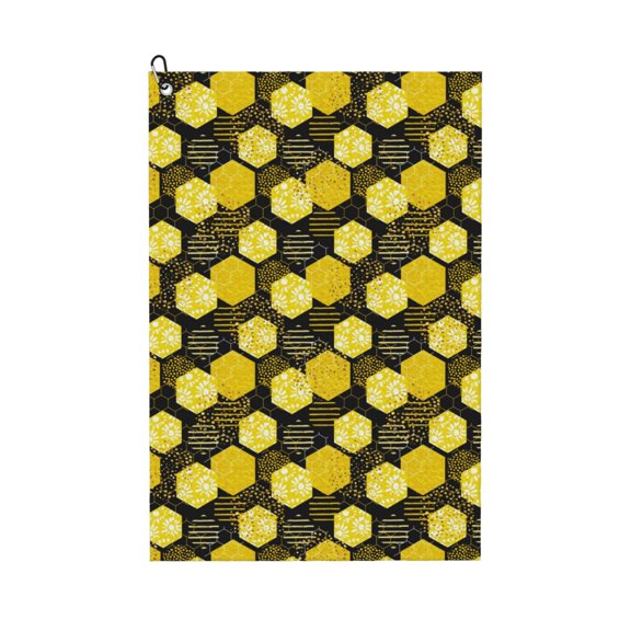 Kdxio Geometric Pattern with Bee Pattern Golf Towel (24" X 16") with Carabiner Clip - The Convenient Golf Cleaning Towel