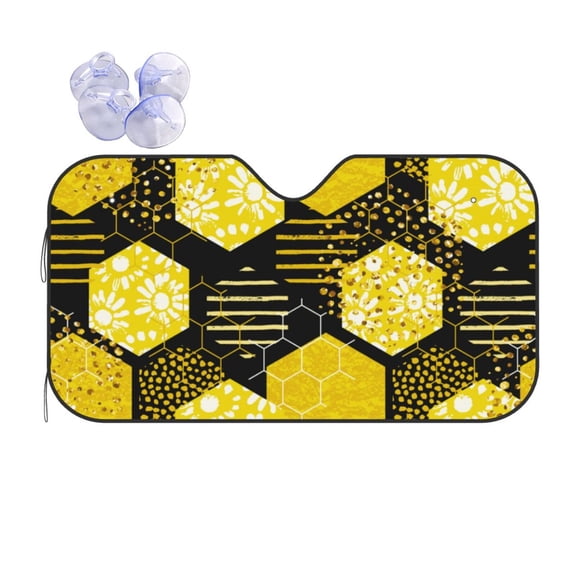 Kdxio Geometric Pattern with Bee Print Front Windshield Sun Shade,Folding Auto Sunshade for Car Truck SUV-Small