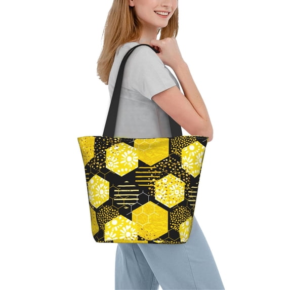 Kdxio Geometric Pattern with Bee Women Reusable Grocery Bags Foldable Ripstop,Reusable Shopping Bags for Shopping,Gym,Gift