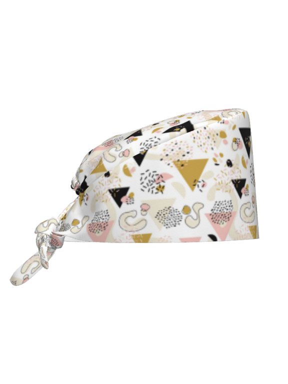 Geometric Triangle Pattern Turban Hat for Women Men Comfortable Adjustable Cleaning Working Cap with Sweatband