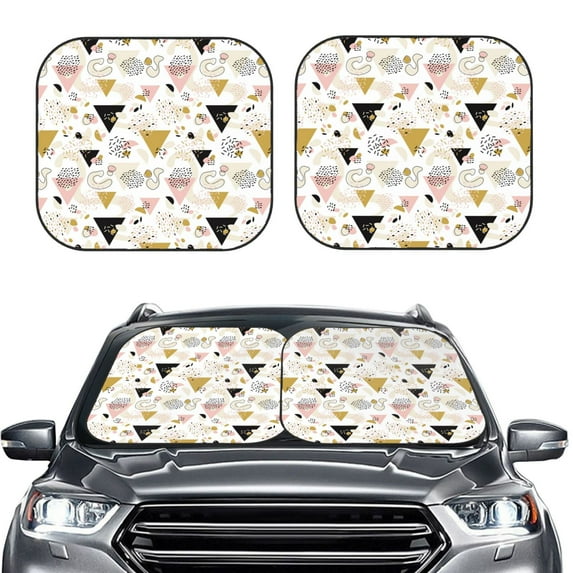 Kdxio Geometric Triangle Print 2-Piece Sun Shade Front Windshield - Foldable Car Front Window Sunshades for Most Sedans SUV Truck