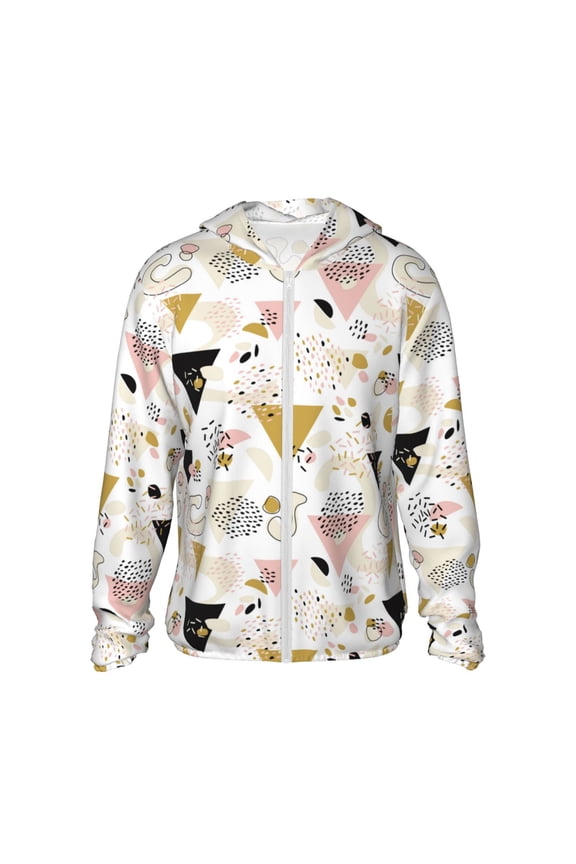 Geometric Triangle Print Women Men Sun Protection UPF 50+ Jackets Zip Up Long Sleeve Hoodie Hiking Lightweight with Pockets