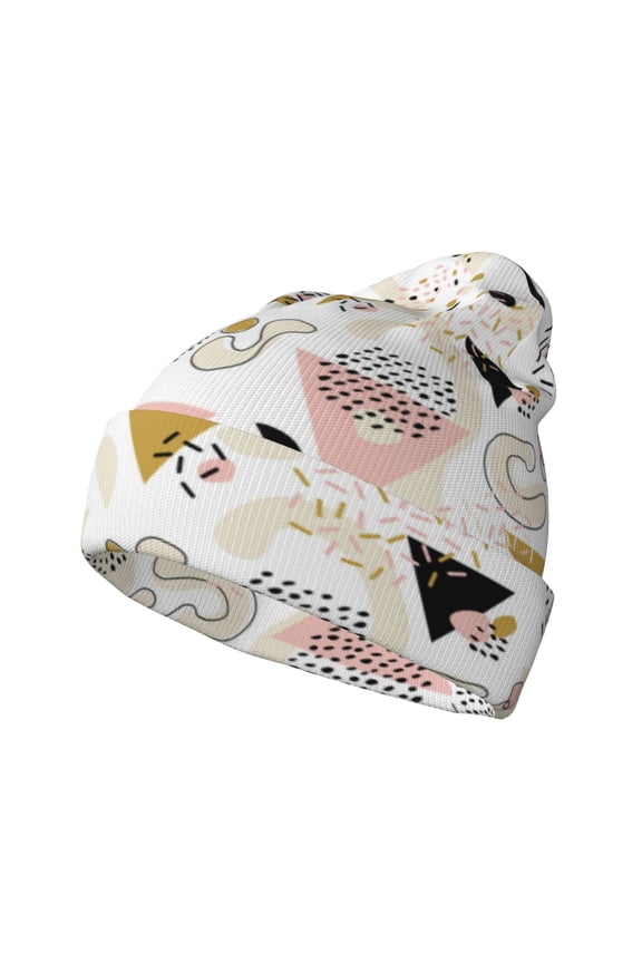 Geometric Triangle Winter Beanie for Men Women Beanie Knit Hat Cuffed Cap Beanie Knit Chunky Snow Cap