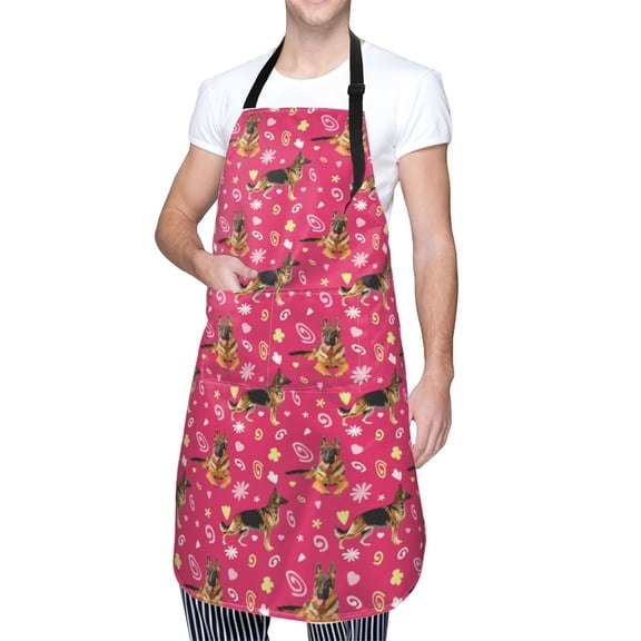 Kdxio German Shepherd Dog Apron with Pockets Adjustable Kitchen Aprons for Men Women Waterproof Aprons for Cooking,Drawing,Crafting, Baking Household Cleaning