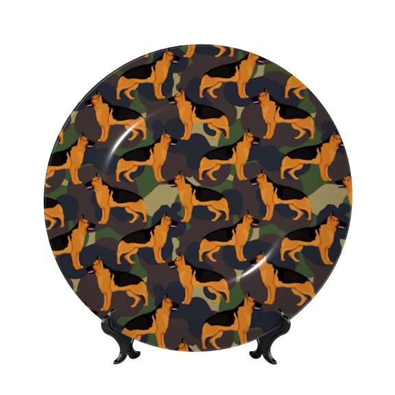 Kdxio German Shepherd Dog Bone China Decorative Plate Ceramic Decorative Plate for Home Office Wall Stand Decorative Plates for Home Bedroom-7in