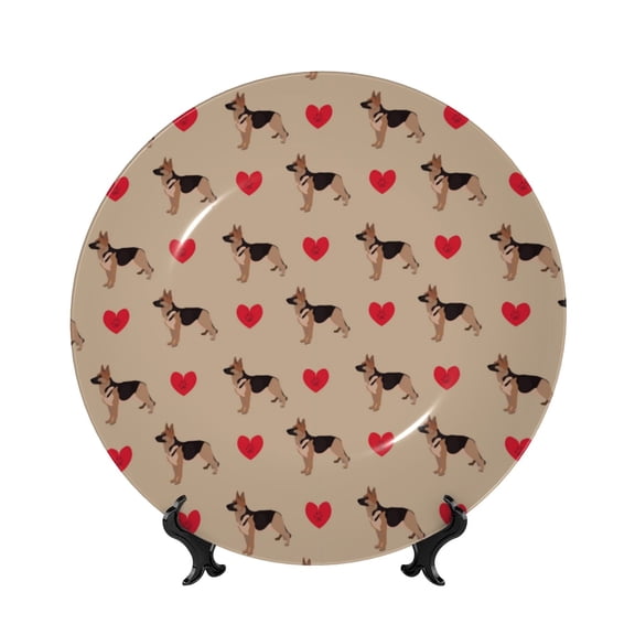 Kdxio German Shepherd Dog Bone China Decorative Plate Ceramic Decorative Plate for Home Office Wall Stand Decorative Plates for Home Bedroom-8in