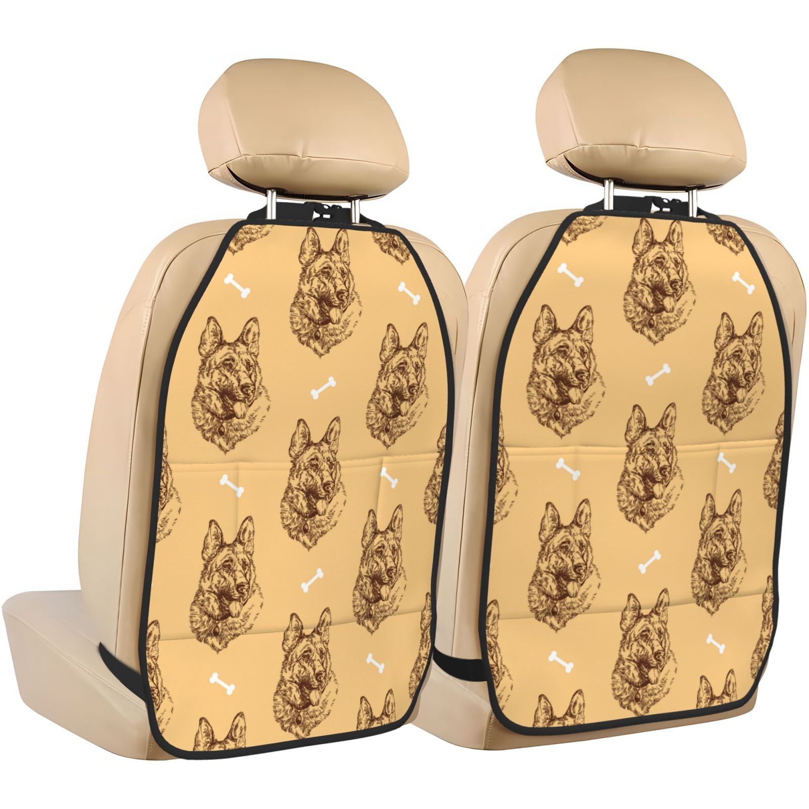 Kdxio German Shepherd Dog Print 2 Pack Car Kick Mat Seat Cover Back Protector Mat with Pockets for Organizer Backseat Protector and Storage Anti Kick Pad for Vehicles