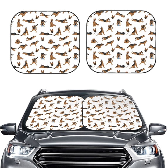 Kdxio German Shepherd Dog Print 2-Piece Sun Shade Front Windshield - Foldable Car Front Window Sunshades for Most Sedans SUV Truck