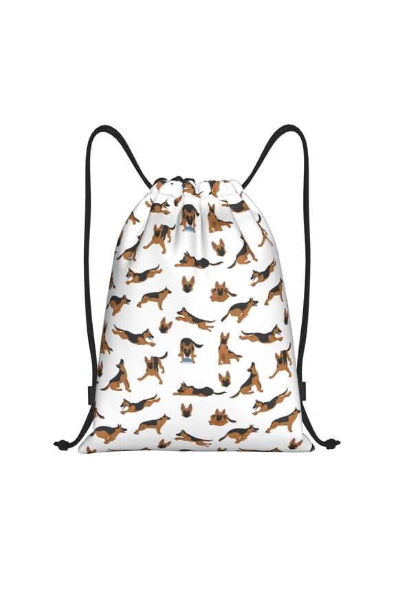 German Shepherd Dog Print Drawstring Backpack Bag,Waterproof Draw String Back Sack, Gym Drawstring Bags Swim Bag For Unisex