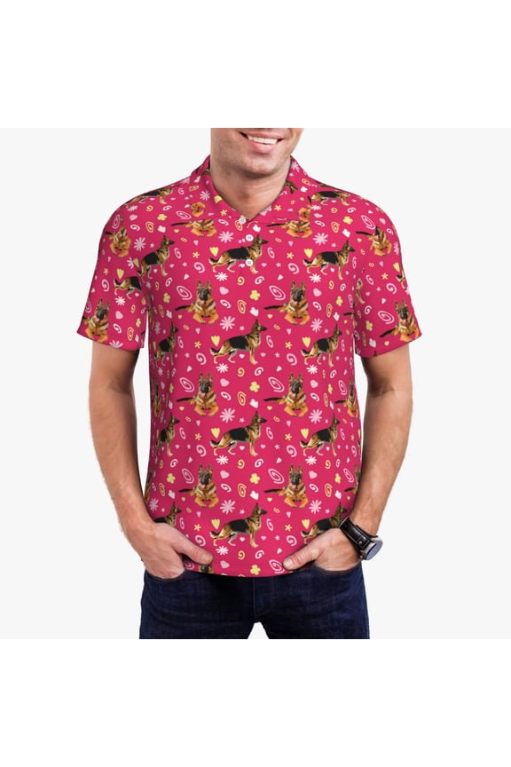 German Shepherd Dog Print Men's Short Sleeve Polo Shirt,Midweight Men's Shirt