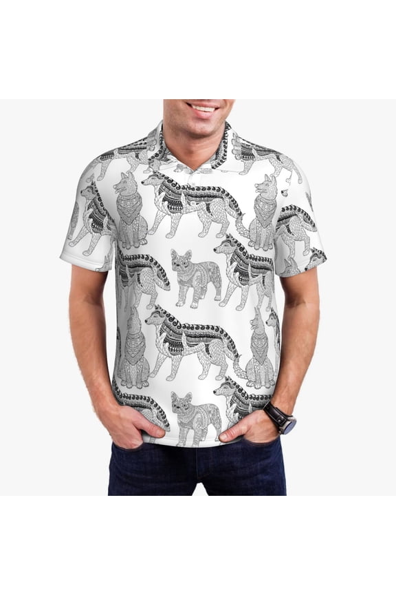 German Shepherd Dog Print Men's Short Sleeve Polo Shirt,Midweight Men's Shirt