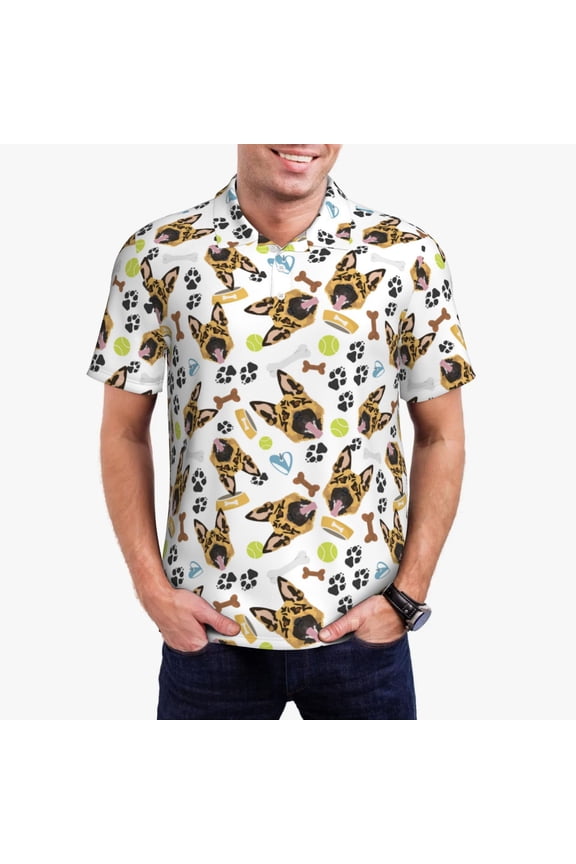 German Shepherd Dog Print Men's Short Sleeve Polo Shirt,Midweight Men's Shirt
