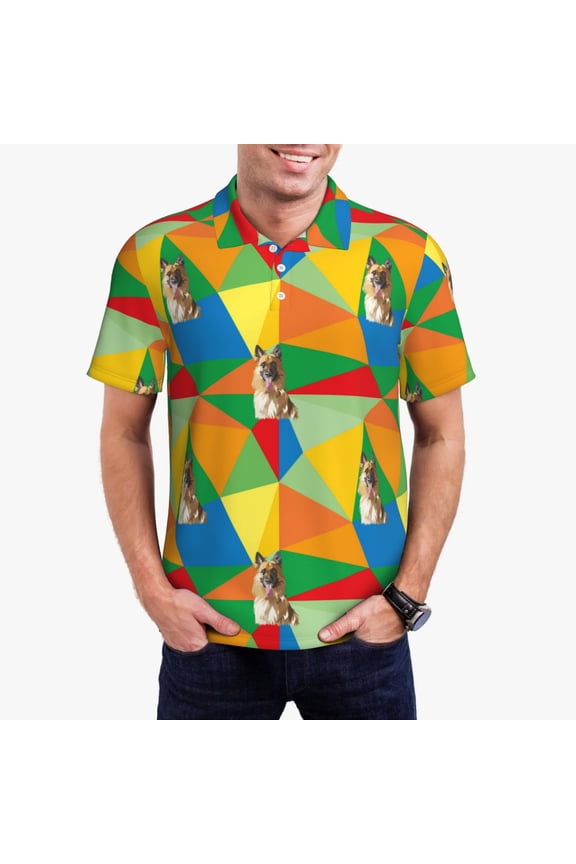 German Shepherd Dog Print Men's Short Sleeve Polo Shirt,Midweight Men's Shirt