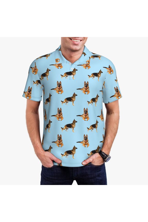 German Shepherd Dog Print Men's Short Sleeve Polo Shirt,Midweight Men's Shirt