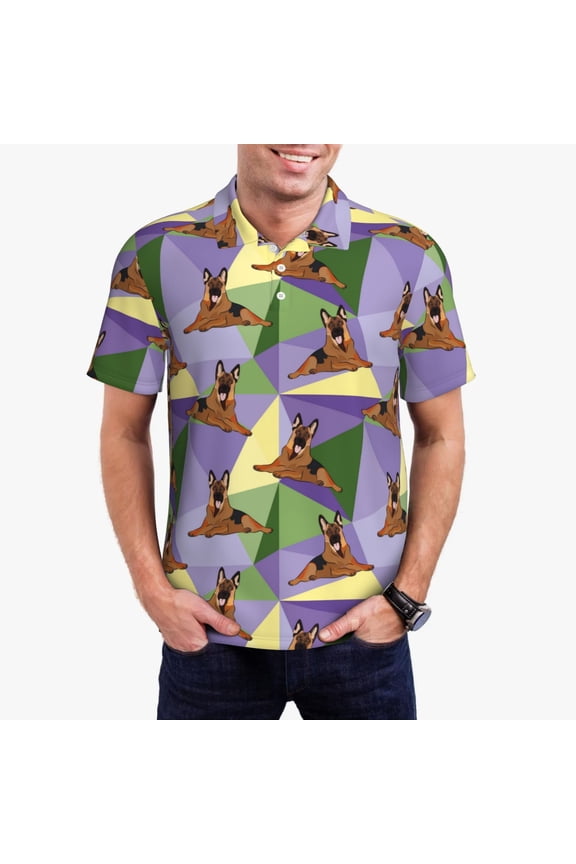 German Shepherd Dog Print Men's Short Sleeve Polo Shirt,Midweight Men's Shirt
