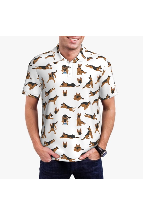 German Shepherd Dog Print Men's Short Sleeve Polo Shirt,Midweight Men's Shirt