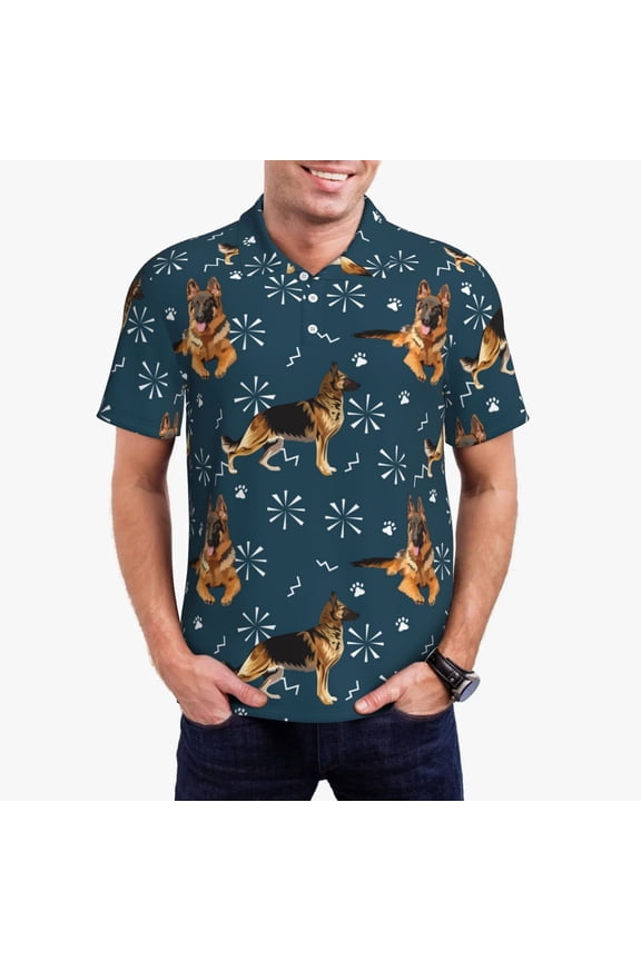 German Shepherd Dog Print Men's Short Sleeve Polo Shirt,Midweight Men's Shirt